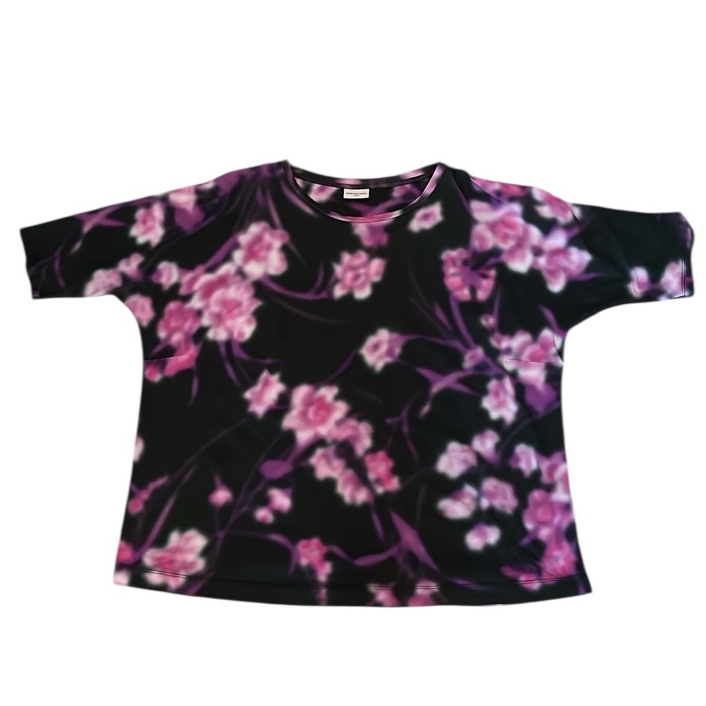 Dries Van Noten Black Tee with Pink Floral Print - Picture 3 of 10